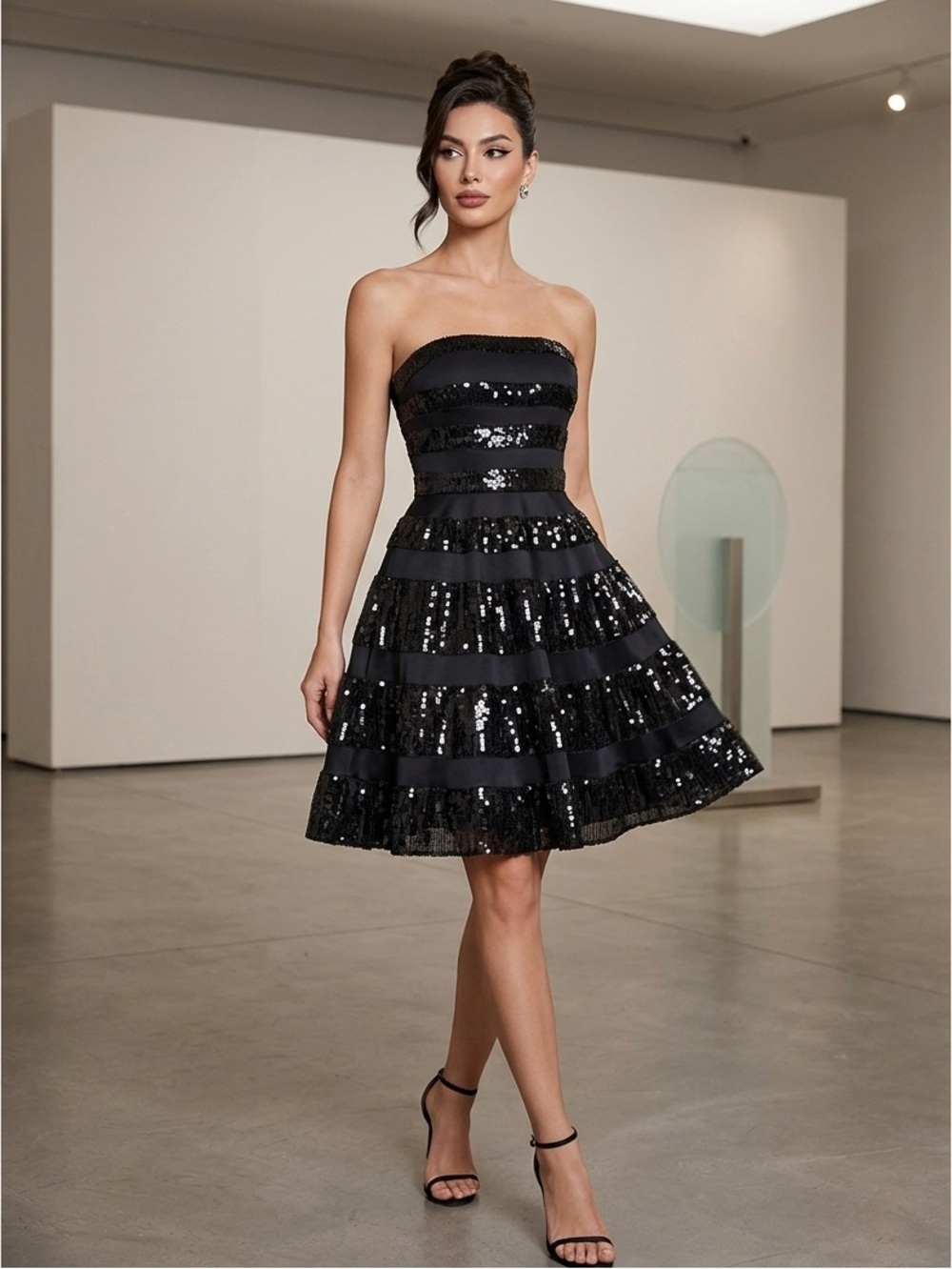 NWT Betsey Johnson Evening Black Strapless Sequin Dress Size 2 cocktail party